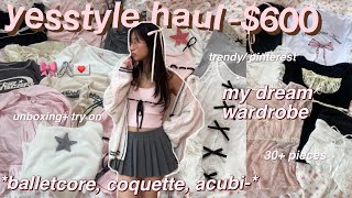 600 HUGE YESSTYLE tryon haul 🎀30 items trendy aesthetic clothes balletcore coquette acubi [upl. by Naed]