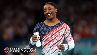 Simone Biles thrills in ALL FOUR events to lead US to team gymnastics gold  Paris Olympics [upl. by Bunns]