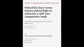 Pulsed dye laser versus intense pulsed light in melasma a splitface comparative stu  RTCLTV [upl. by Alaik]