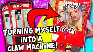 I TURNED MYSELF INTO A CLAW MACHINE DIY Claw Machine Halloween Costume [upl. by Nealey]