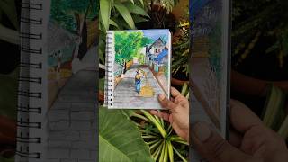 Drawing Villagescene♥️😱trending tamil l drawing art watercolour viral [upl. by Ysak]