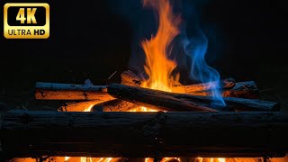 Roaring cozy fire with Golden Yellow and Blue flames in a dark intimate fireplace 06 [upl. by Akoyin63]