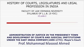 Class 3 Presidency Towns Development of Courts Judicial Institutions under the EIC Mayor’s Court [upl. by Malissia]