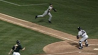 Derek Jeter makes quotThe Flipquot to nab Giambi at the plate in the 2001 ALDS [upl. by Aliac429]