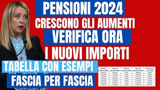 NUOVI AUMENTI DELLE PENSIONI DAL 2024 ‼️SCOPRI QUANTO con TABELLA ESEMPI FASCIA PER FASCIA📈💰 [upl. by Haym353]