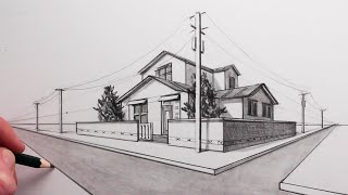 How to Draw a House in 2Point Perspective Step by Step Nobitas House [upl. by Clancy]