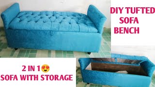 DIY TUFTED SOFA BENCH WITH STORAGE [upl. by Skyler]