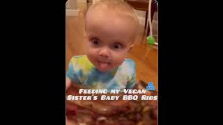 🤣 too funny to not share vegan baby trying ribs for the first time [upl. by Nnhoj]