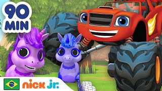 Blaze e os Monster Machines  90 MINUTOS de Corridas e Resgates de Animais do Blaze  Nick Jr [upl. by Aidne]