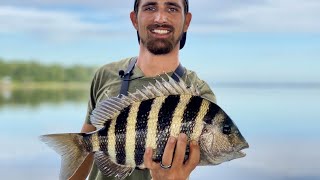 How To Tie The Best Rig To Catch Big Sheepshead Around Structure [upl. by Grata222]