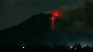 Sinabung lava flow and pyroclastic flow at night [upl. by Anoo]