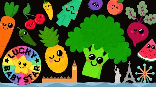 Dancing Fruit amp Veggies On Tour Baby Sensory Fun by Lucky Baby Star Sensory Fruit Stimulation Video [upl. by Neeuq]