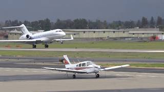 Bombardier BD700 Global 6000 CGXBB landing at Livermore Airport California 2018 [upl. by Aihsitan]