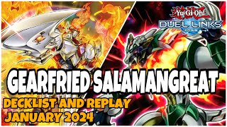 GEARFRIED SALAMANGREAT DUEL LINKS  JANUARY 2024 RANKED DUEL REPLAY AND DECKLIST YUGIOH [upl. by Sueaddaht]