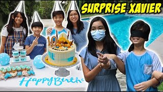 PRANK SURPRISE ULANG TAHUN XAVIER DI TEPI KOLAM RENANG WARNA BIRU  Vlog Lucu  CnX Adventurers [upl. by Anayeek]