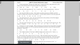 AMATYC Student Math League SML Spring 2014 Solutions Questions 110 [upl. by Humph]