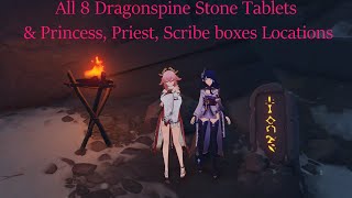 Genshin Impact All 8 Stone Tablets amp Princess Priest Scribe Boxes In Dragonspine [upl. by Akinimod]