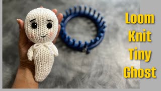 LoOM Knitting a Tiny Ghost Doll  Happy Halloween Decoration [upl. by Anelet]