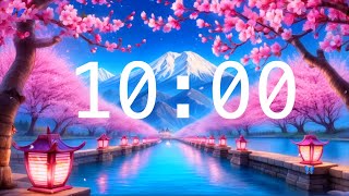 10 Minute Countdown Timer with Alarm  Cherry Blossoms and a River with Lanterns  Relaxing Music [upl. by Aivital263]