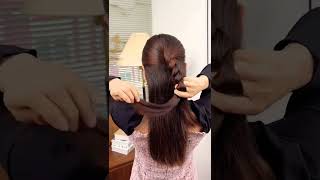 cute ponytail hair style girl simple and easy short viralvideos trenzas ponytailhairstyle [upl. by Aitam]