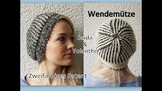 Wendemütze stricken mit zweifarbigen Patentmuster 2  Brioche  kreativ mit täschwerk [upl. by Klina875]