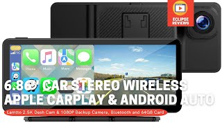 Review Lamtto 686 Car Stereo Wireless Apple Carplay amp Android Auto with 25K amp 1080P Dash Cam [upl. by Annavas]