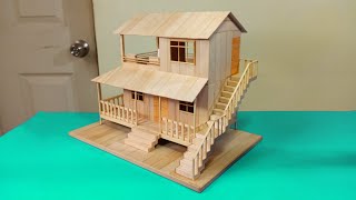 Como Hacer Una Casa Con Palitos De Helado  Building Popsicle Stick House Villa [upl. by Bunnie287]