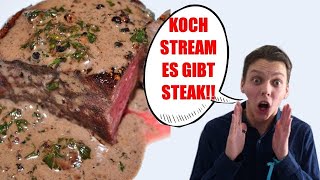 Mein 1 KochStream Es gibt Steak mit Rahmsoße und Pilzen [upl. by Cadmann333]