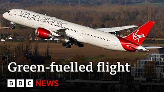 First transatlantic flight using only green fuels takes off  BBC News [upl. by Ainoet]