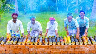 BAMBOO CHICKEN  Chicken Cooking in Bamboo  Direct Fired Bamboo Chicken Recipe Cooking in Village [upl. by Dnomhcir]