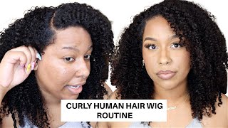 MY CURLY HUMAN HAIR WIG ROUTINE  KINKY CURLY LACE WIG w KINKY EDGES  GLUELESS  ft HURELA HAIR [upl. by Mosra222]