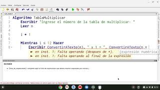 Estructura repetitiva Mientras en PSeInt  Algoritmo de la tabla de multiplicar [upl. by Orlan]