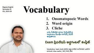 Vocabulary Onomatopoeic words Word origin Cliche Degree Sem3 Englildh [upl. by Reid]