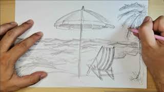 Disegnare una Spiaggia e Mare con ombrellone e sdraio [upl. by Halliday423]