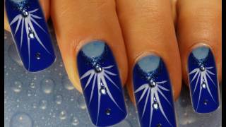 Full Cover Nail Art Design Tutorial blau  weiss [upl. by Parke]