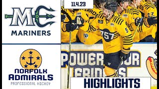 Maine Mariners vs Norfolk Admirals  November 4 2023  HIGHLIGHTS [upl. by Pedrick]