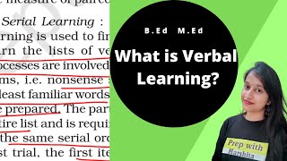 Verbal Learning  Methods used in studying verbal Learning  11th Psychology BEd [upl. by Kcirreg230]