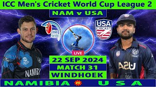 Namibia vs USA  NAM vs USA  Match 31 of ICC Mens Cricket World Cup League 2  Cricket Info Live [upl. by Anilesor]