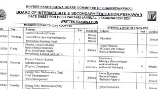 peshawar board date sheet 2024  11th12th Date sheet peshawar board 2024  pshawar board date sheet [upl. by Ainoet130]