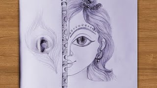 How to draw krishna half face stepstep easy krishna drawing for beginners Shree Krishna drawing [upl. by Proctor737]