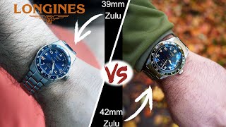 39mm LONGINES Zulu Time  Compact GMT vs 42mm with BIG Value [upl. by Elenaj477]