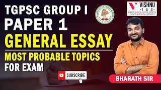 TGPSC GROUP  1 General Essay Paper 1 Most Probable Topics for Exam tgpscgroup1 [upl. by Shelburne]