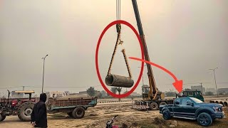 Pipe Unloading Fail World largest Crane lifts massive Pipe Gone Wrong  ZKB Machines [upl. by Koran]