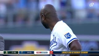 Lorenzo Cain throws out first pitch to Salvy with help from his kids [upl. by Coben]