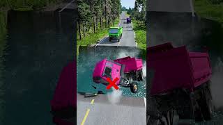 Dump truck vs huge water pit 10  carsvswaterpit doubleflatbedtrailertruckvsspeedbumps [upl. by Batruk327]