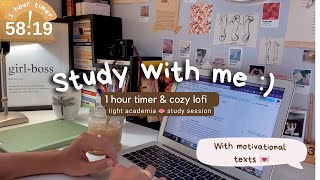 STUDY WITH ME l 1 hour cozy vibes lofi music and motivational text 💌 light academia [upl. by Bainbridge]