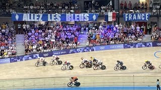 Frances Benjamin Thomas crashing amp winning gold in track cycling mens omnium Paris Olympics 2024 [upl. by Suirauqed316]