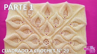 PARTE 1 Como tejer el Cuadro o cuadrado N° 29 a crochet en punto de hojas relieves para cojines [upl. by Yrtnej875]