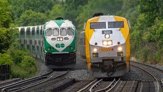 4K  GO and VIA Train Action on the Lakeshore West Oakville Subdivision [upl. by Henrie]