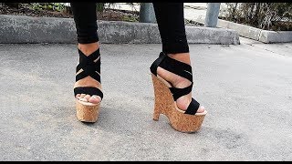 Review Pleaser Beau 65 Inch Cork Wedges With Black Elasticated Straps [upl. by Ainnek]